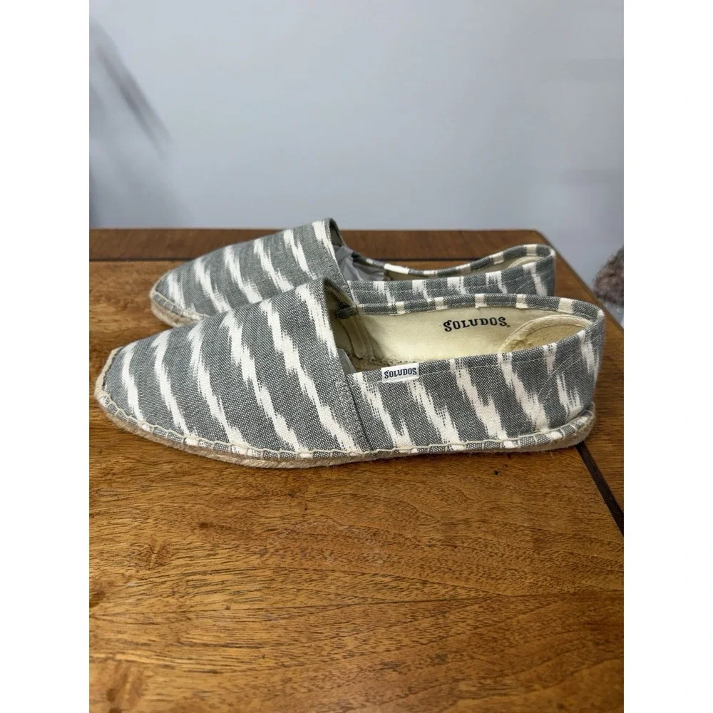 Soludos Women's 11 Gray‎ Striped Smoking Espadrille Slip On Shoes Light Sneakers